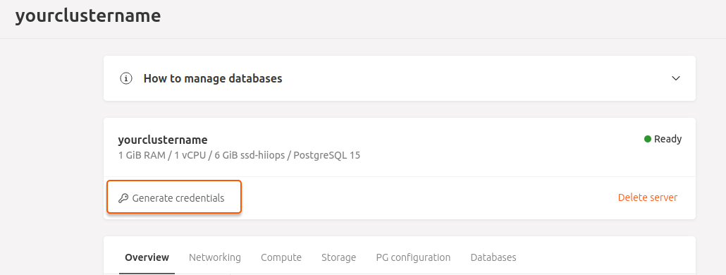 manage postgresql generate credentials
