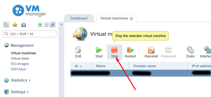 Power down the virtual machine