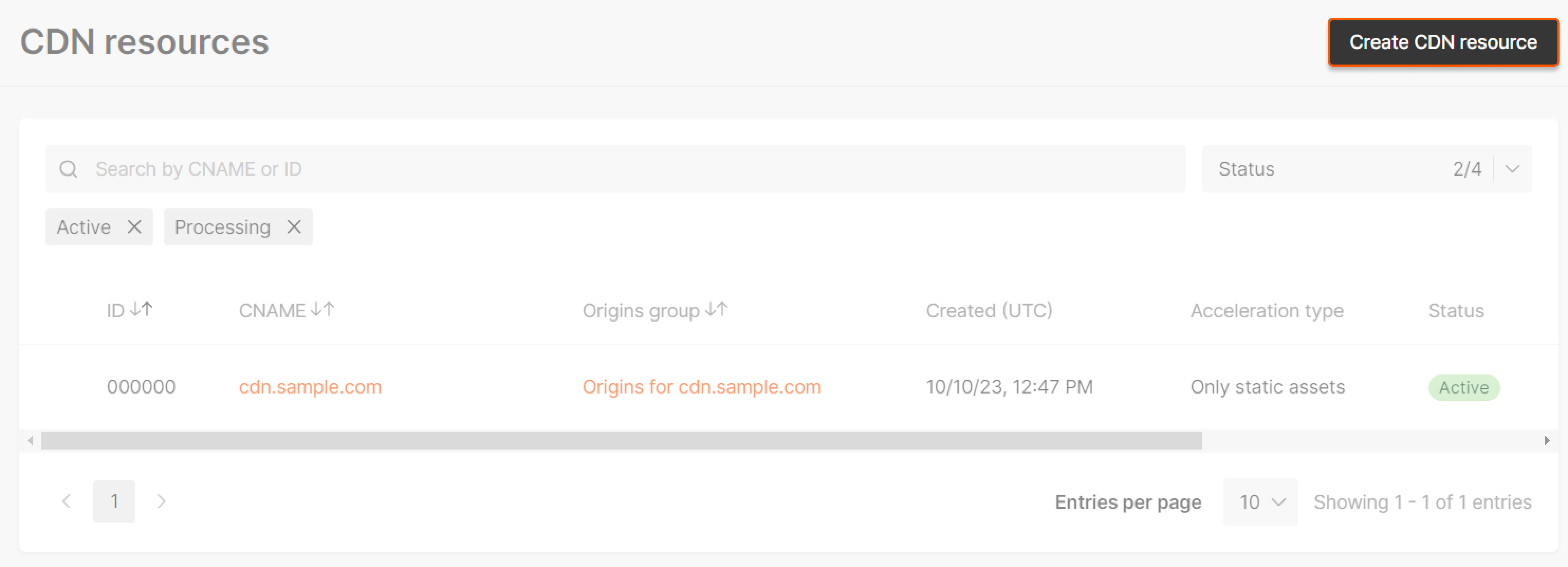 Create CDN resource button