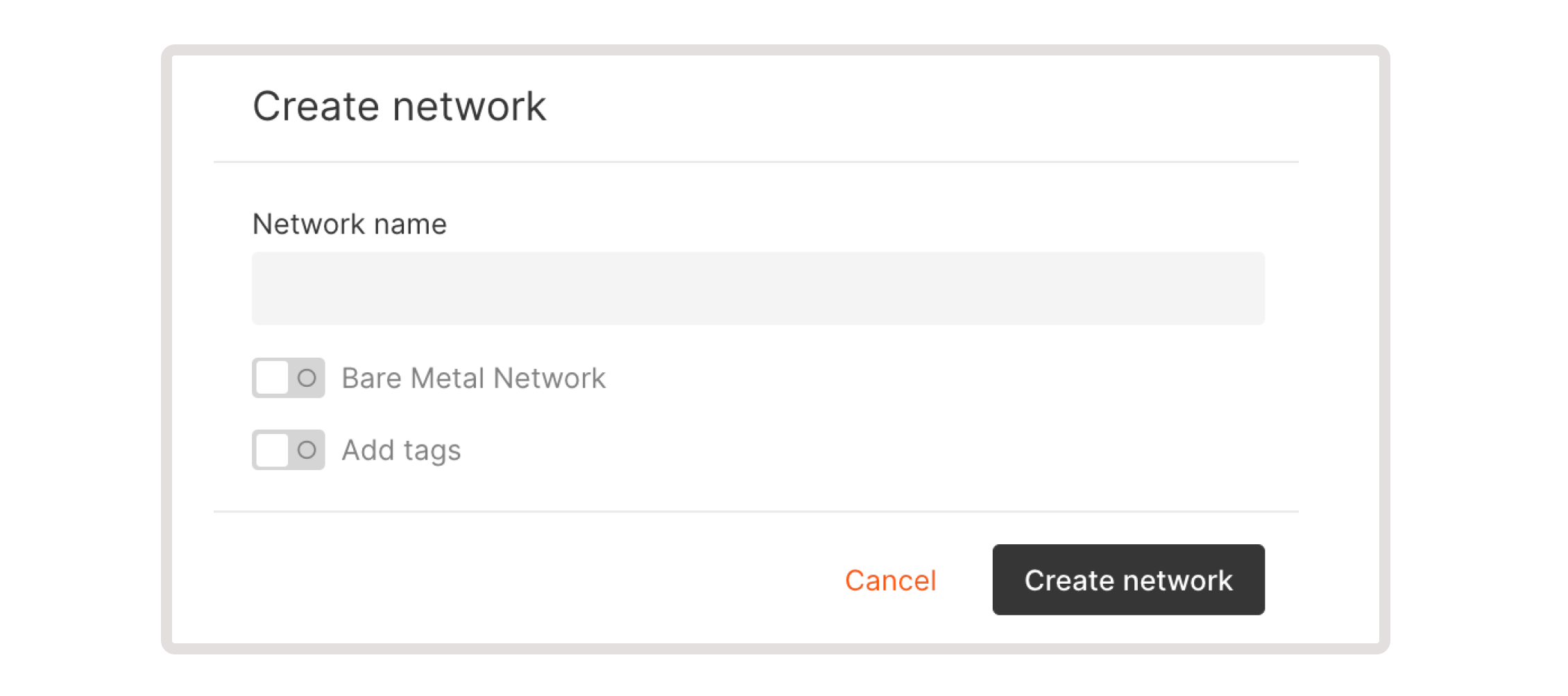 Create network dialog