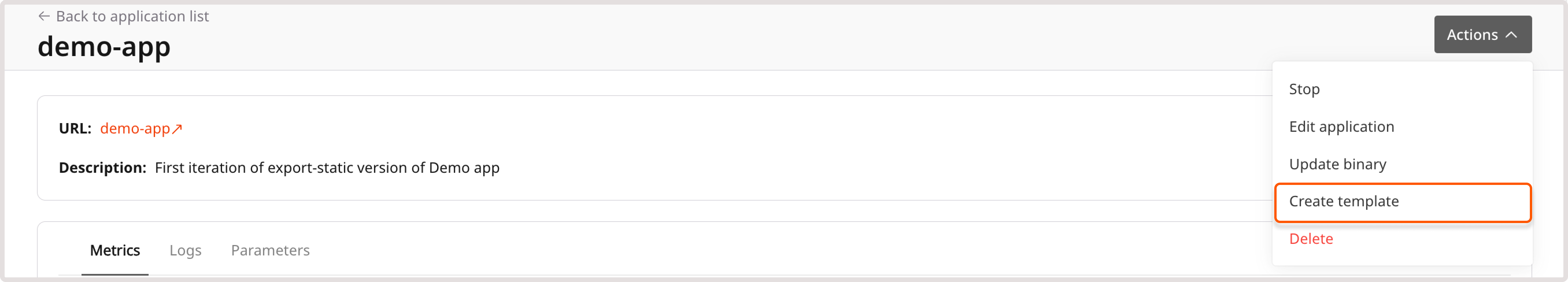 Create template from app menu