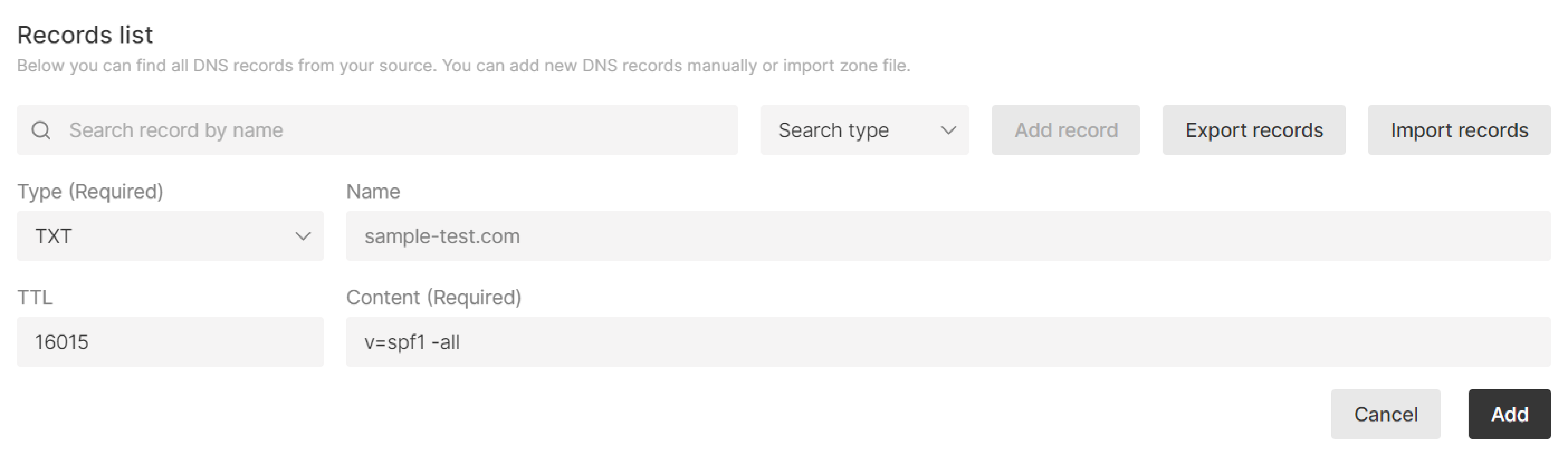 Example of adding a TXT record