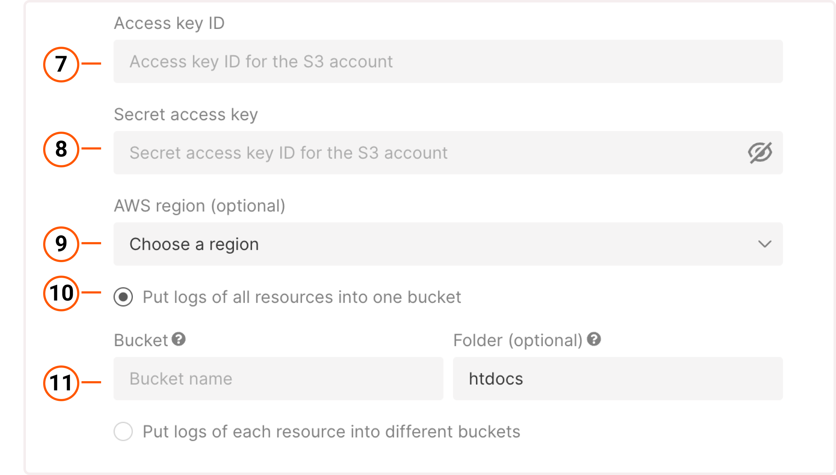 Raw logs settings for Amazon S3