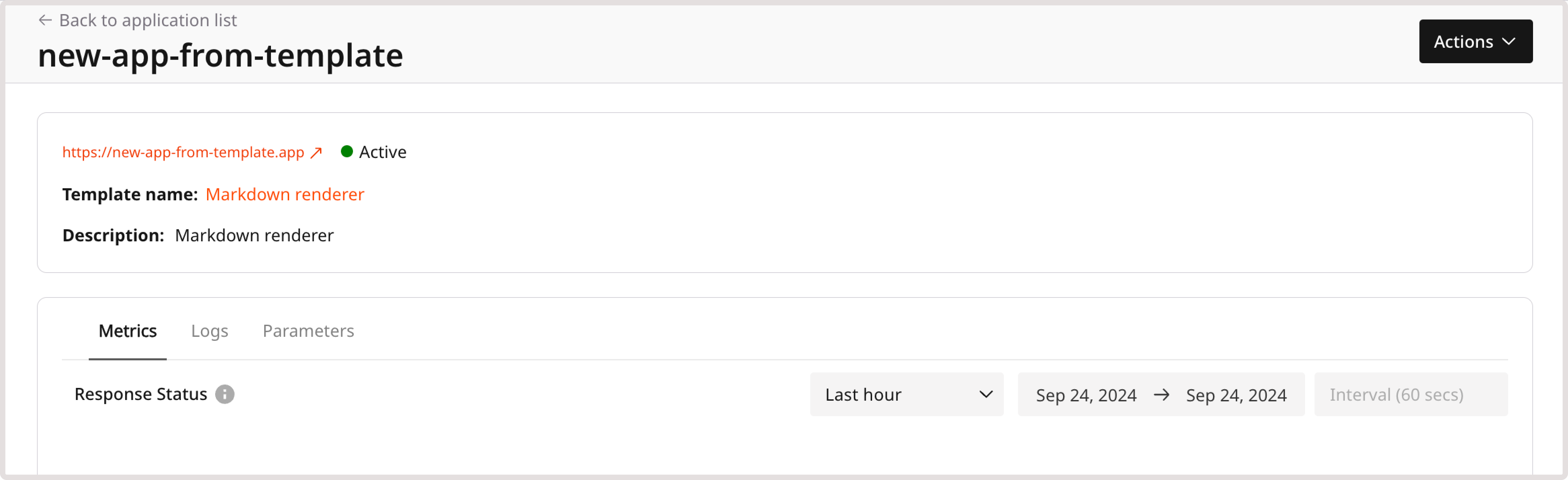 A page with a link to an app and its configuration