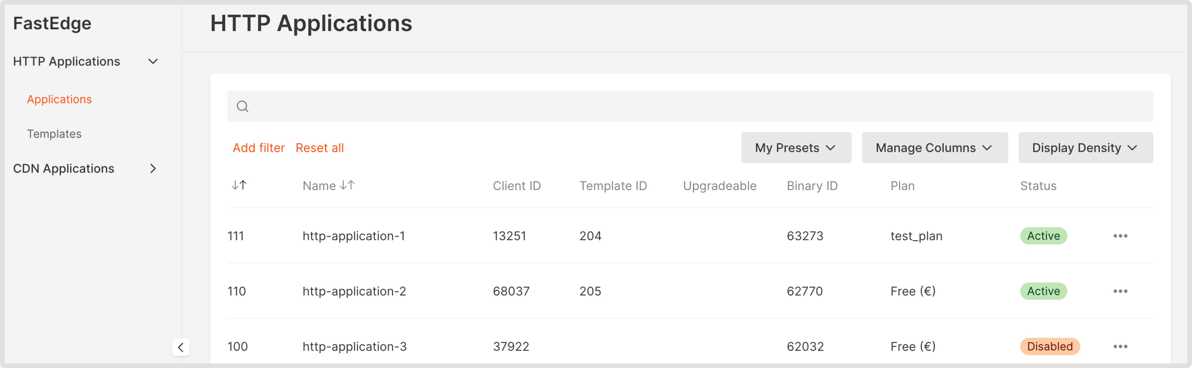 HTTP Applications page