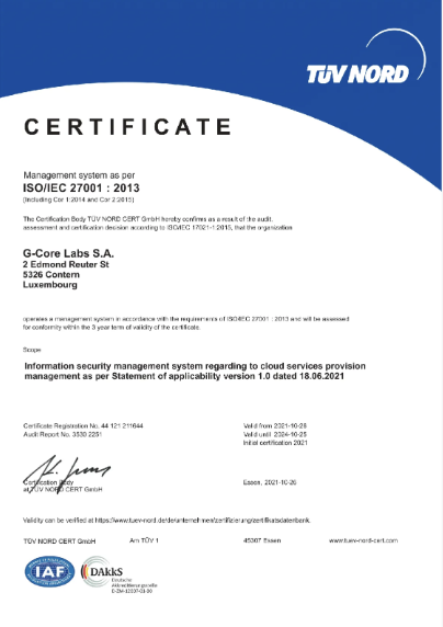 ISO/IEC 27001 certificate