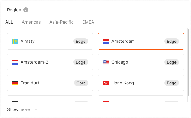manage postgresql choose region