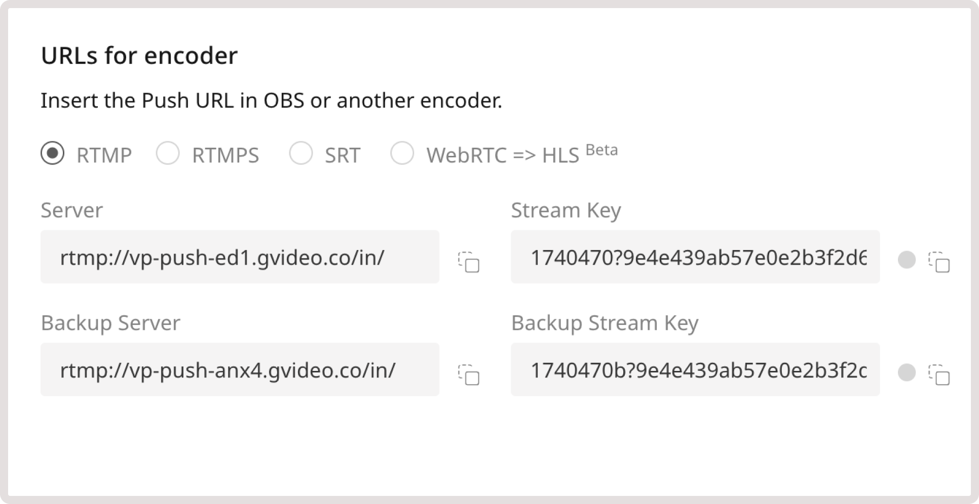 URLs for encoder configuration