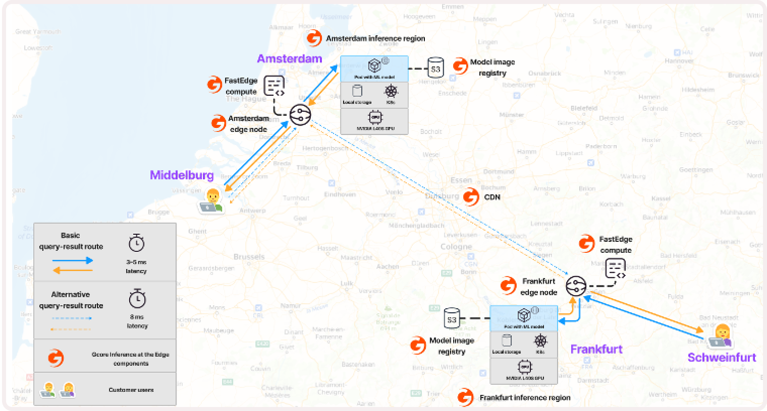 <Map depicting Smart Routing across locations