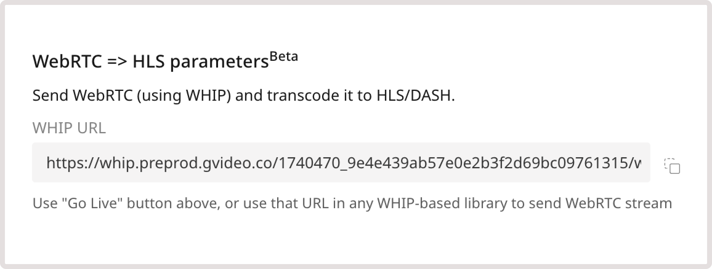 WebRTC to HLS settings